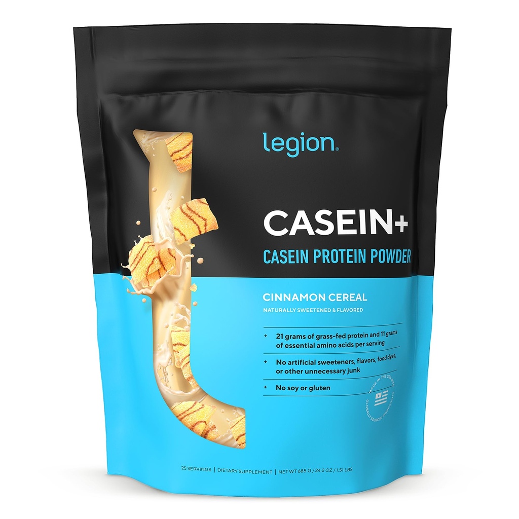 LEGION Caseïne+ Caseïne Proteïnepoeder (Cinnamon cereal) - Slow-Release Micellar Proteine Powder - Non-GMO, Glutenvrije en natuurlijk zoet poeder van Grass-Fed Cows
