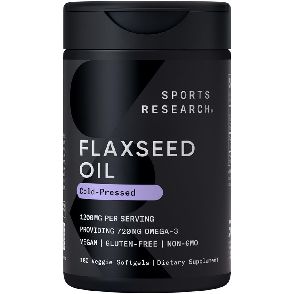 Sportonderzoek Vegan Vlaszaadolie (1200mg) Kruidensupplement met plantaardige ALA Omega 3 - Vegan Certified & Non-GMO Geverifieerd - Gluten, soja en carrageenvrij (180 Veggie Softgels)