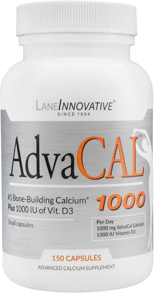 Lane Innovative - AdvaCAL 1000, Advanced Calcium Supplement, Gemakkelijk te slikken extra kleine capsule, Ondersteunt verhoogde botdichtheid (50 porties)