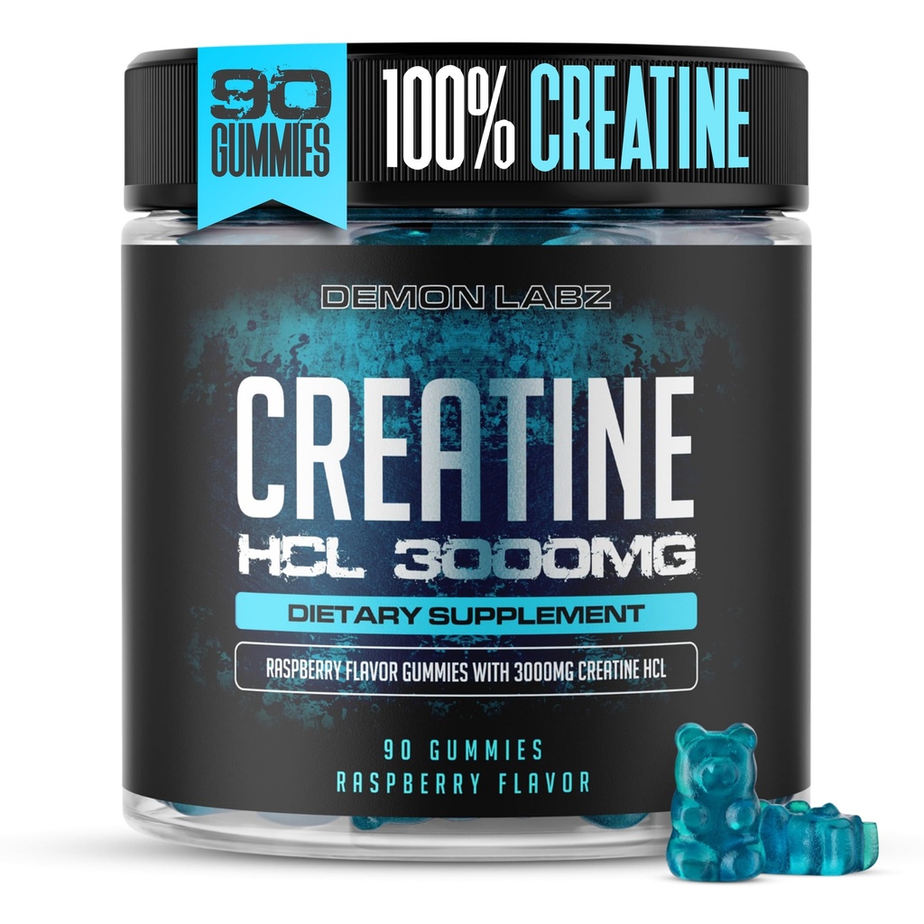 Creatine HCL 3000mg per portie - Raspberry Flavour - Vegan Gummies (90 Tellen (pakket van 1), Framboos)