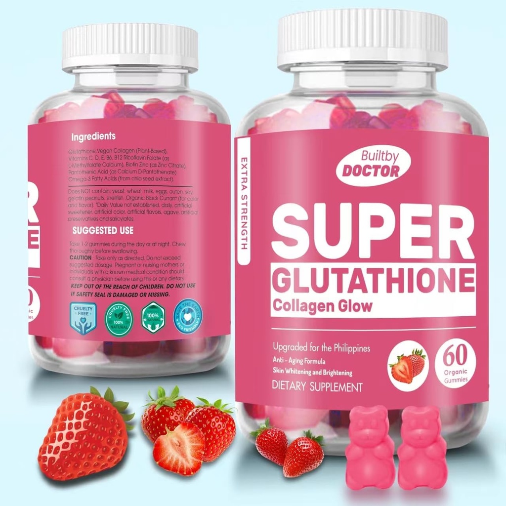 Super glutathione Collagen Glow Gummies,Glutathione Skin Care - Skin Brightening - Gummies Collagen - Anti-Aging L-Glutathione - Marine Collagen & Vitamins