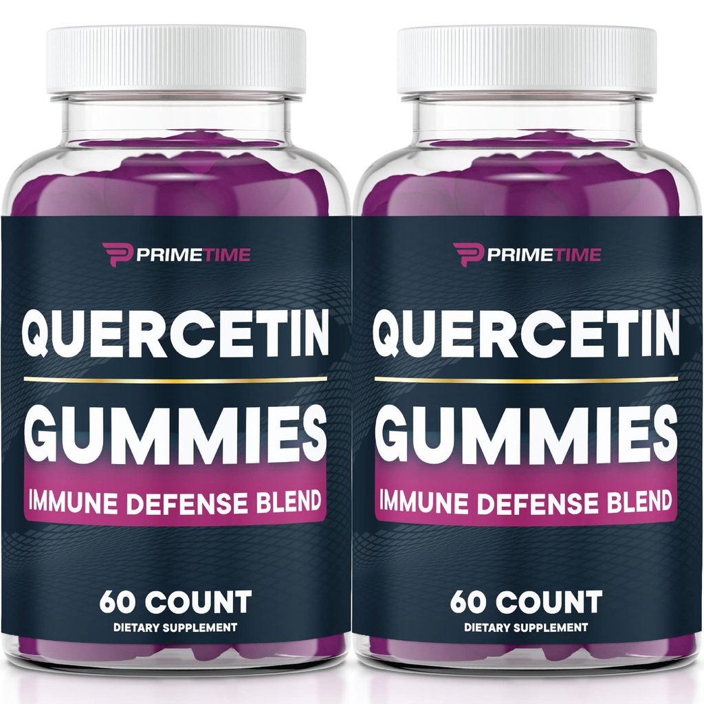 Primetime Sports Quercetine + Zink + Vitamine C 1000mg Gummies Supplementen met Vlierbes, Flavonoid Vitamine voor Kids Volwassenen Immuniteit, Immuun Ondersteuning Gummy Booster Vegan (2 Pack) 60 Tellen (Pack of 2)