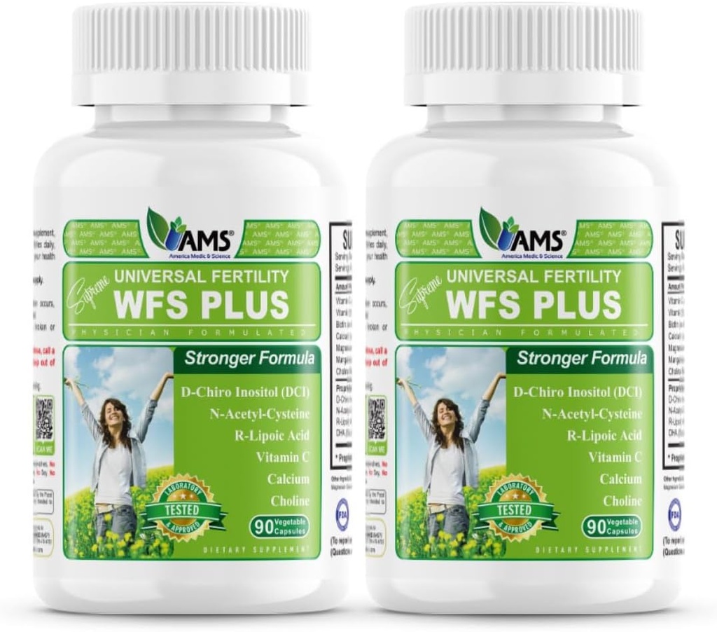 America Medic & Science WFS Plus Vruchtbaarheid Supplementen voor vrouwen (90 Capsules) Ondersteunt ovalatoire gezondheid en natuurlijke voorconceptie Vitaminen, Reproductieve Hulp, met D-Chiro Inositol, DHA (pakket van 2)