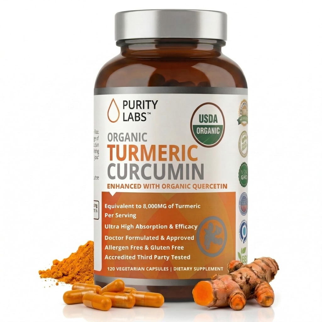 Purity Labs Biologische Kurkuma Curcumine Supplement met Piperine 2.250 MG/Serven 