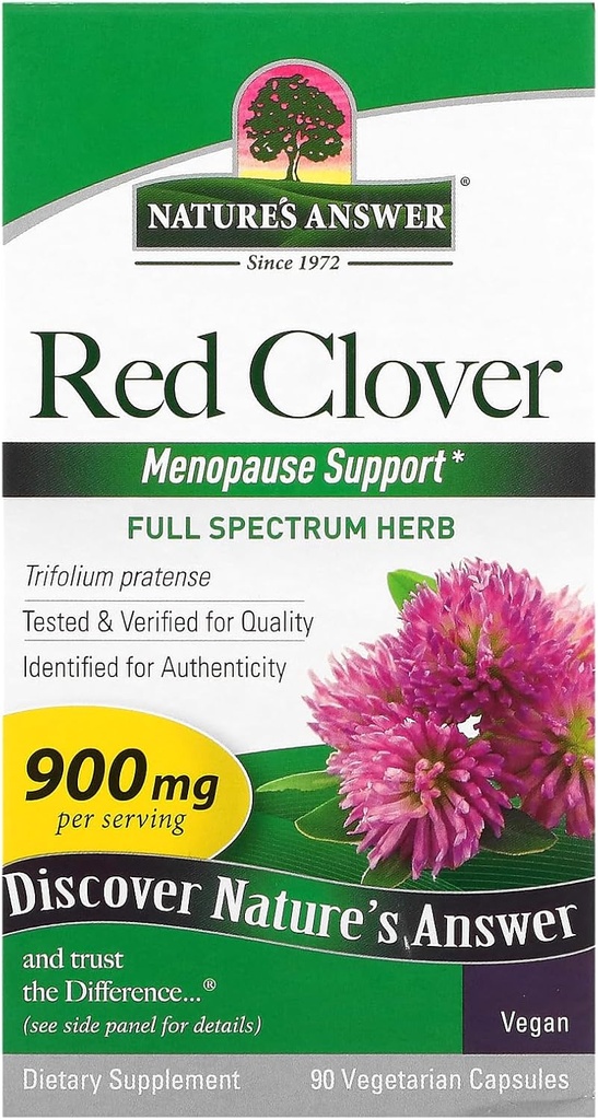 Nature's Answer Red Clover (Trifolium Pratense) | Ideal for Menopause | Full Spectrum Herb Organic | High Strength Dietary Supplement | Kosher, Gluten-Free, Non-GMO, Vegetarian & Vegan (90 Capsules)