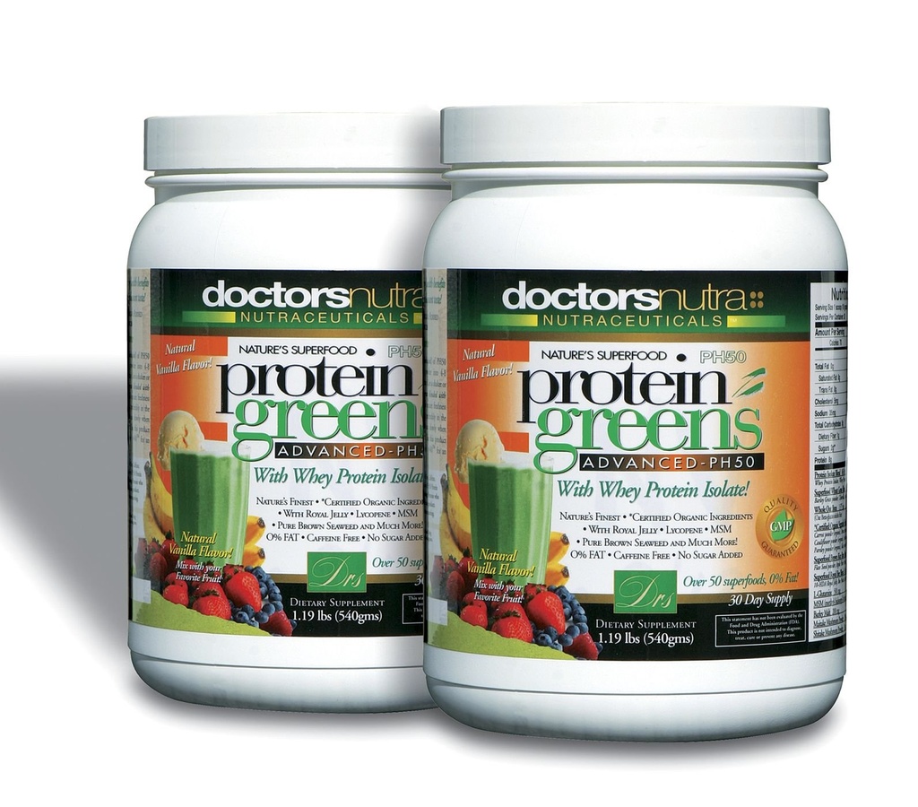 (Pack of 2) PH50 Proteïne Groenen Drink met gecertificeerde biologische ingrediënten door artsen Nutra Nutraceuticals, 1,19 Pond (540 Gram) 50 Superfoods, Discompenserende Enzymen, Natuurlijke Vanille Smaak