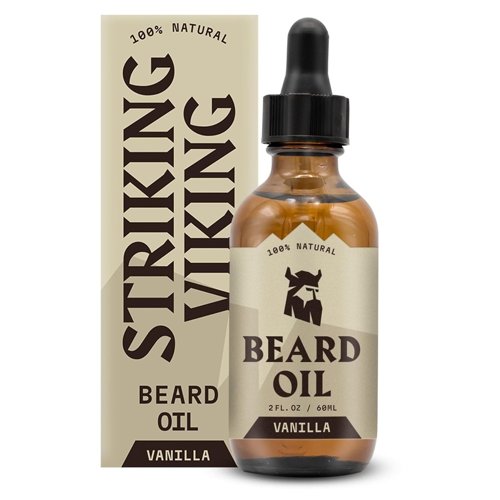 Striking Viking Vanilla Beard Oil for Men - Naturally Derived Conditioner with Argan & Jojoba Oils for Softening, Moisturizing and Growth (2 Oz)