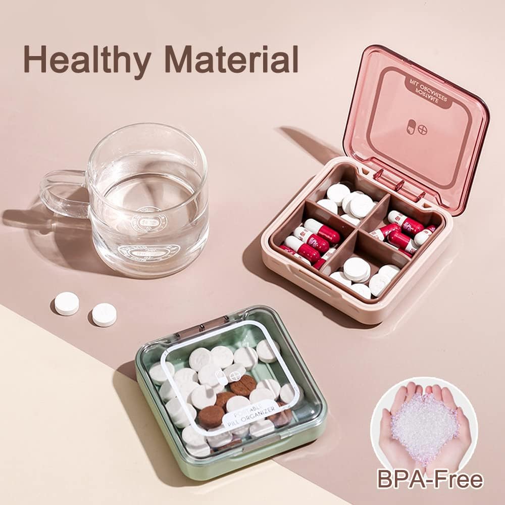 Kleine pil Box, BPA Gratis pil Case met 4 grote Compartmensts om vitamines vast te houden, vochtdichte draagbare pil Box Organisator voor reizen (Groen)