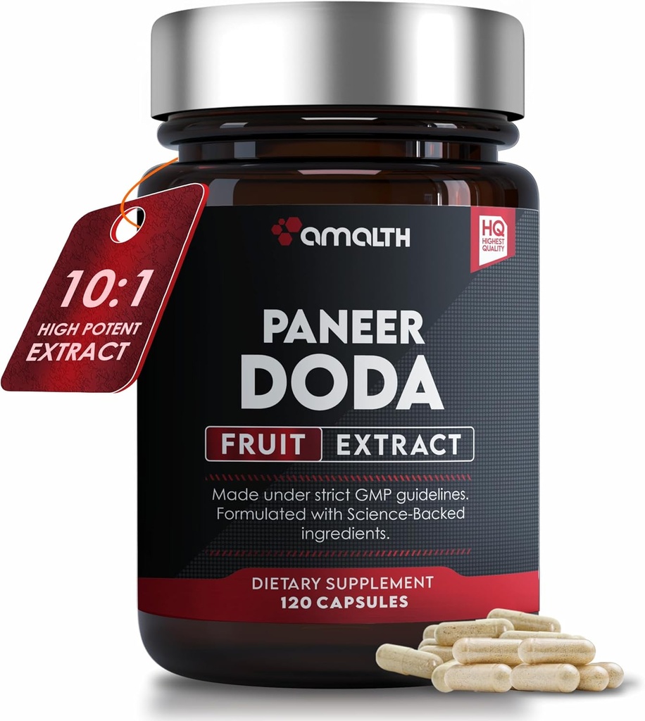Amalth Paneer Doda Extract 1000 mg, 120 Capsules Non-GMO & Glutenvrij Kruiden-Ayurvedisch supplement