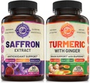 Pure Saffron Extract & Organic Turmeric Curcumin Bundle (Eén fles per stuk). Ondersteunt Mood, Energy Boost, Metabole Functie. USA Made.