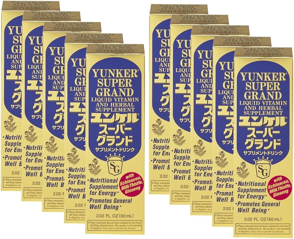 Super Grand, Liquid Vitamin & Herbal Supplement, nergy Herbal Supplements, Herbal Energy Boost, Reduces Physical Fatigue and Tiredness, 2.02 Fl oz, Made in Japan (Pack of 10)
