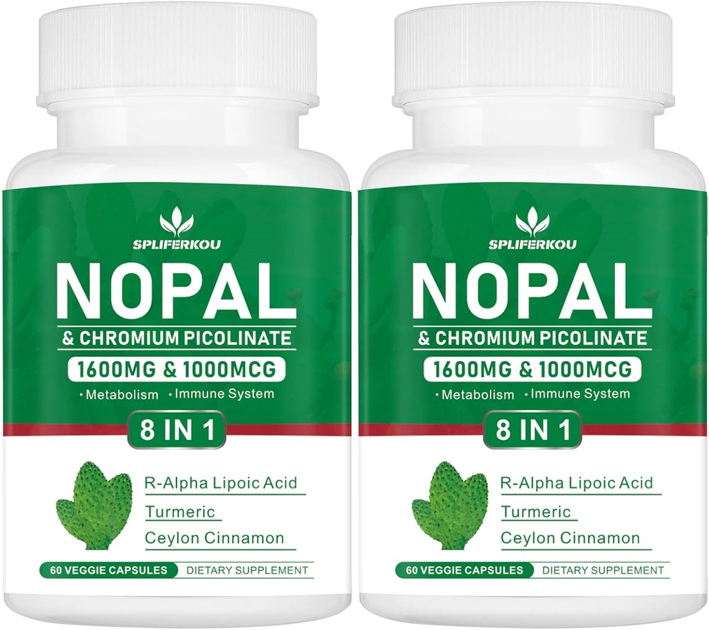 Super Nopal 1600mg, Prickly Pear Supplement met R-Alfa Lipoïnezuur, Kurkuma, 120 capsules (60 porties)