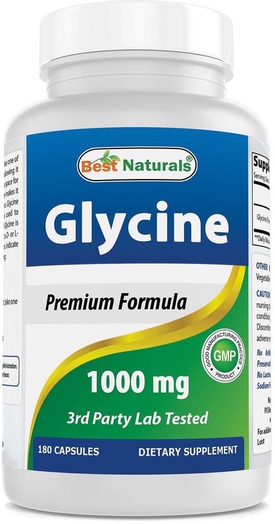 Best Naturals Glycine Supplement 1000 Mg voor energieproductie, 180Count