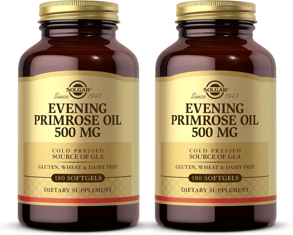 Solgar Avond Primrose Oil 500 mg - 180 Softgels, Pack of 2 - Cold Pressed Bron van GLA - Glutenvrij, Zuivelvrij - 360 Totaal porties