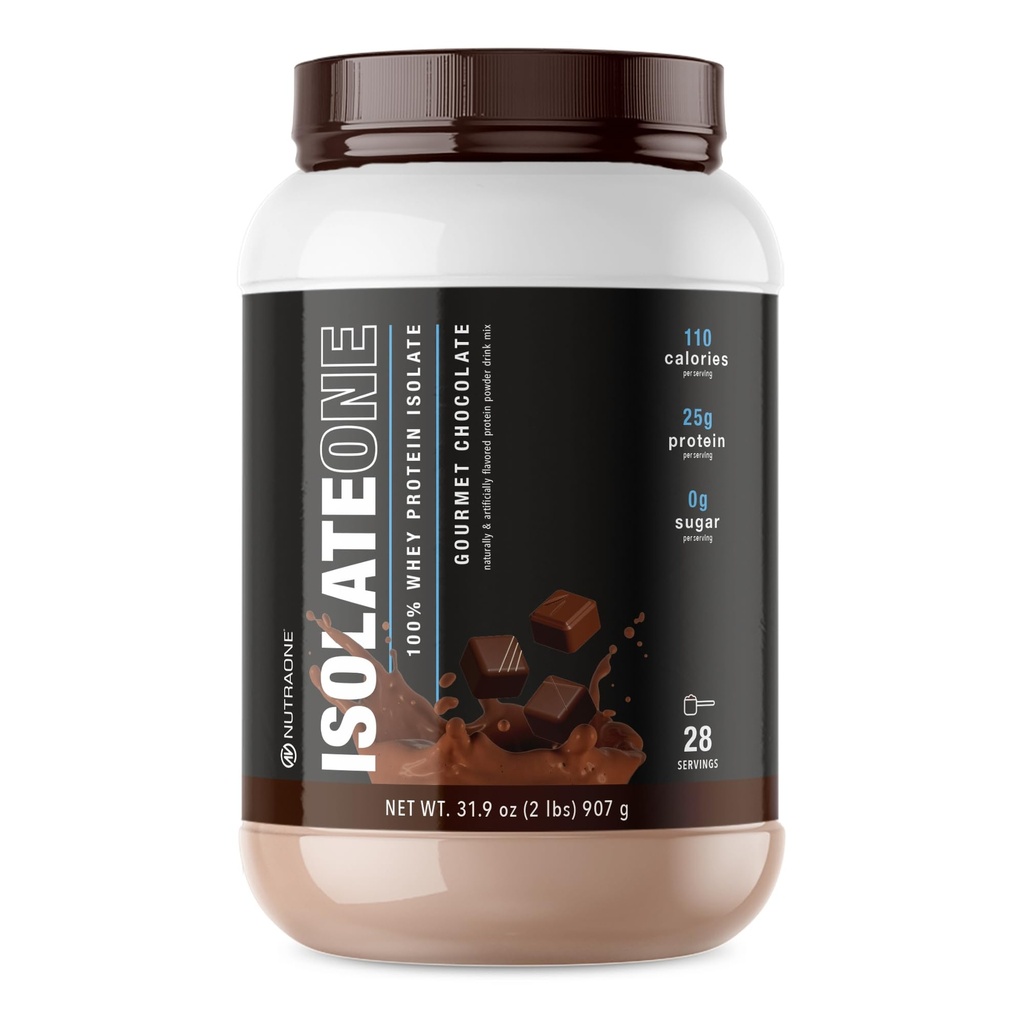 NutraOne IsolateOne Wei Isolaat Proteïne Poeder 100% Pure Wei Isolaat Poeder (Gourmet Chocolade - 2 lbs)