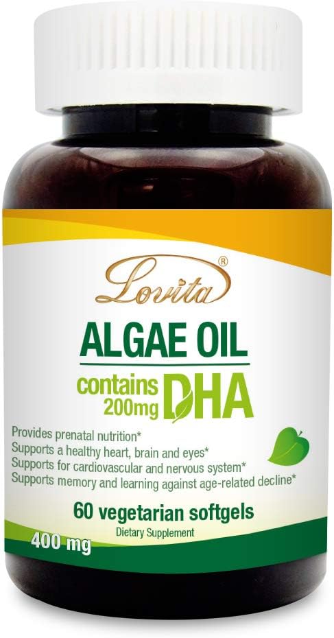 Lovita Algenolie, plantaardige DHA alternatief voor visolie, Vegan Omega 3 met DHA 200 mg, 60 Vegetarische Softgels