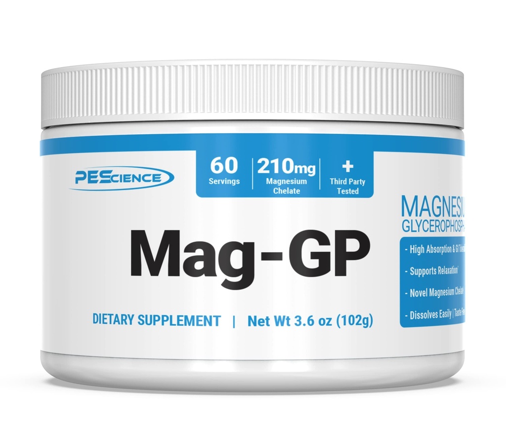 PEScience Mag-GP, Magnesium Glycerofosfaat chelaatpoeder, 60 porties, hoge absorptie, verbeterde slaap, kalmeren, stressverlichting en krampondersteuning voor mannen en vrouwen