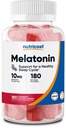 Nutricost Melatonine 10mg, 180 Gummies, Aardbei Smaak - Glutenvrij, Non-GMO, Geen maïs Siroop