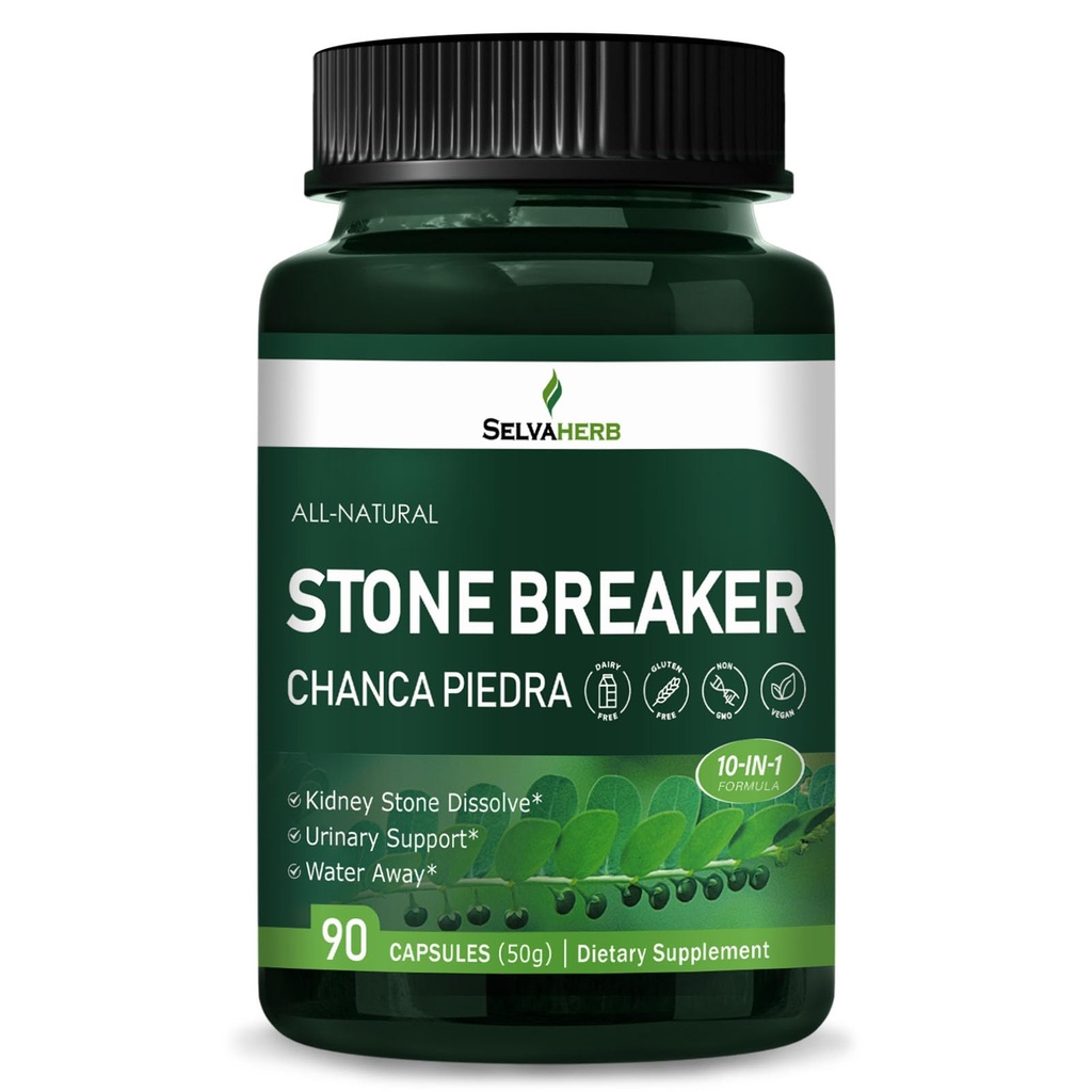 Stenen Breaker (Chanca Piedra) Capsules for Niersteen Oplossen, Urinaire Ondersteuning & Water weg Kruidensupplementen w/ Horsetail Uva Ursi Goldenrod Dandelion Cat's Claw Extract. 90 Tel.