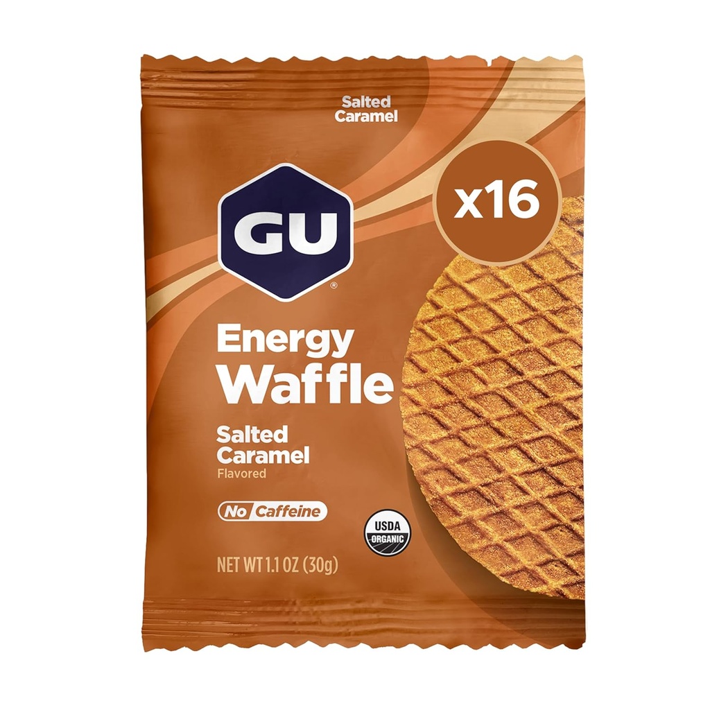 GU Energy Stroopwafel Salty's Caramel Sports Nutrition Wafel, Cafeine-Free, en Kosher zuivel, On-the-Go Energy voor elke training, 16 Tellen