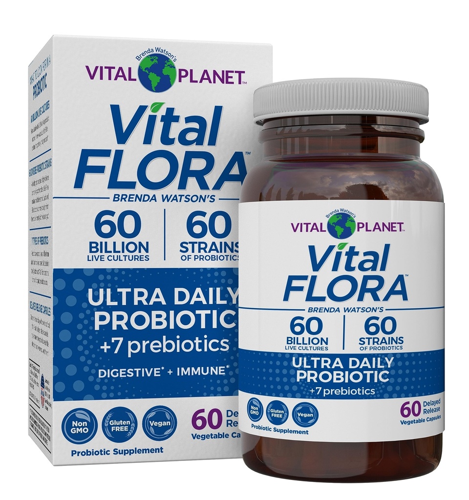 Vital Planet - Vital Flora Ultra Daily Probiotic 60 Miljard CFU, Diverse Strains, Biologische Prebiotica, Immune Support, Bloating Relief, Digestieve Gezondheid Probiotica voor vrouwen en mannen 60 Capsules