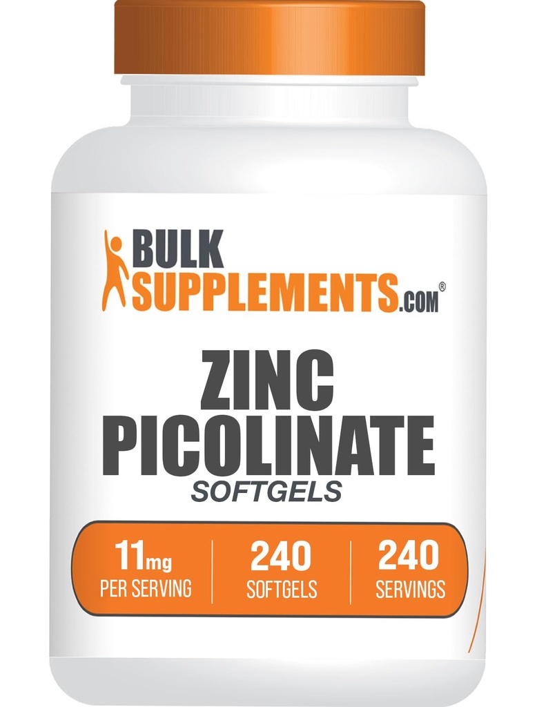 BulkSupplements.com Zink Picolinaat Softgels - Zink 11mg, voor Immune Support, Glutenvrij - 1 Softgel per Serving, 240 Tellen (Pack of 1)