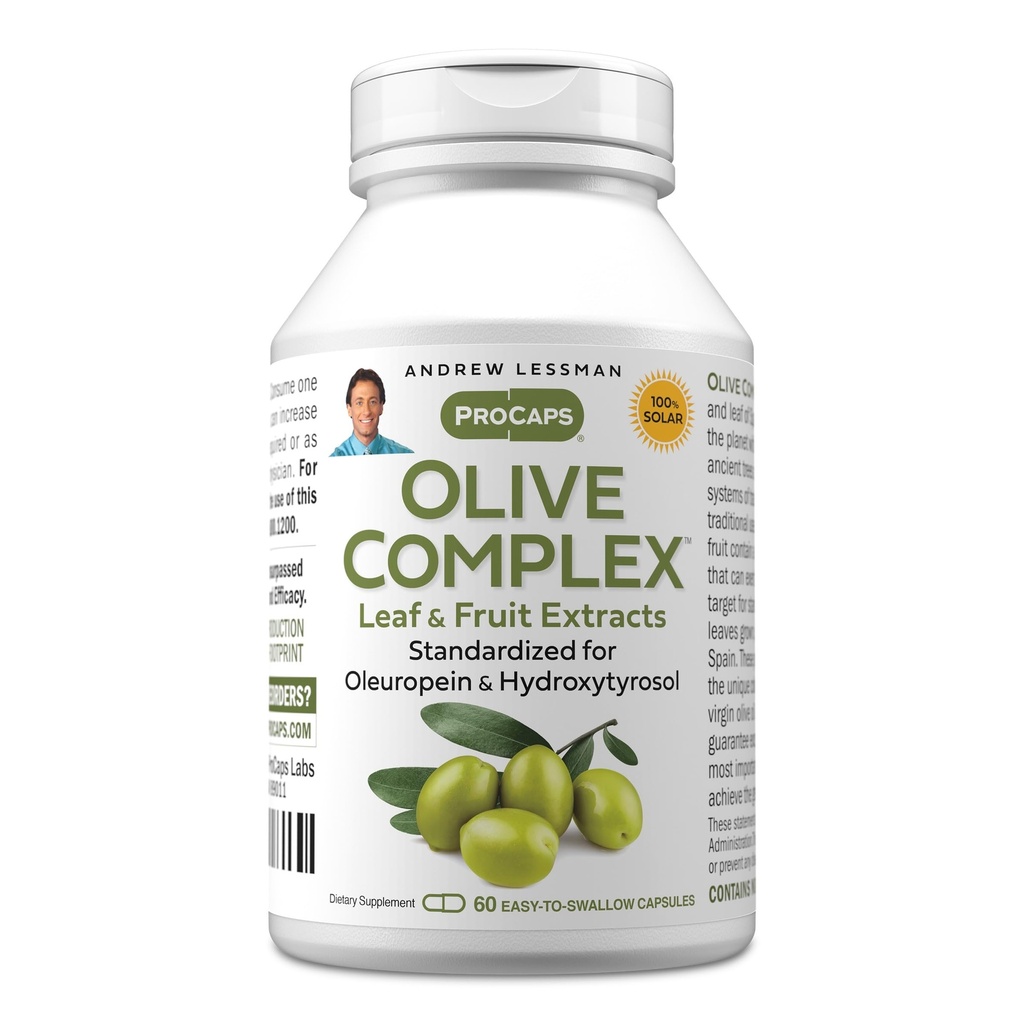 ANDREW LESSMAN Olive Complex - 60 capsules - Blad- en fruitextracten. Gestandaardiseerd voor Oleuropein en Hydroxytyrosol ter ondersteuning van cardiovasculaire en immuungezondheid. Klein Makkelijk doorslikken Capsules