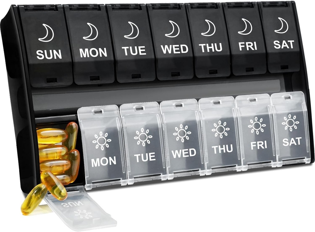 XL Large Pillen Organisator 2 keer per dag, Weekly Am Pm Pillen Box met scharnierende deksels, 7 dagen Medicine Vitamine Pillen Case, Dagelijkse Pillen Container, Grote Medicatie Organisator voor Supplement
