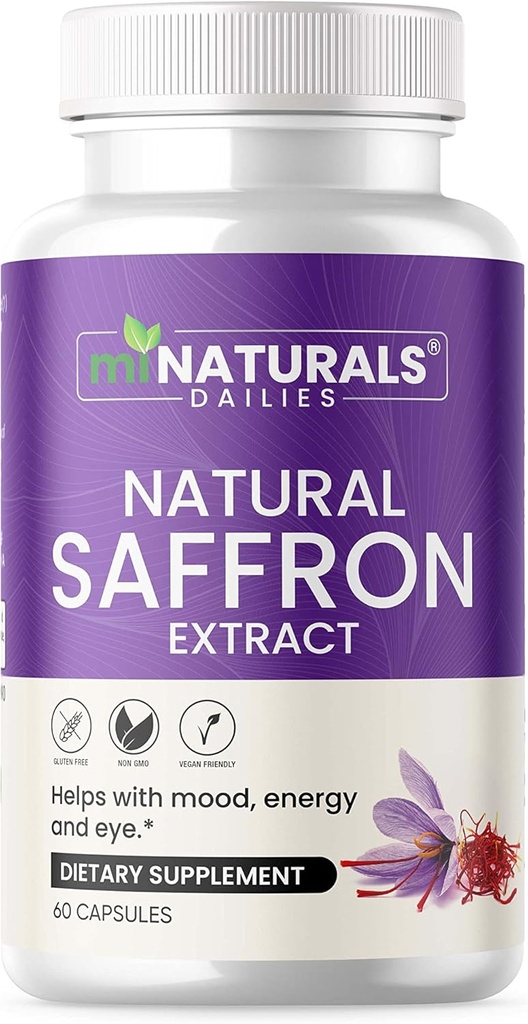 Natuurlijke saffraan supplementen - Pure Premium Extract Capsules - Mood Support - Eye Support - Energy - Made in USA - 88,50 mg - 60 Pillen - Geoptimaliseerd - Pastillas de Azafran