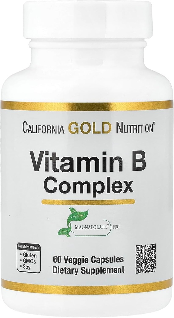 California Gold Nutrition Vitamin B Complex, Thiamin B1, Riboflavine B2, Niacin B3, Pyridoxine B6, Biotin B7, Pantothenic Acid B5 en Pro Folaat B9, Glutenvrij, Niet GGO, 60 Veggie Capsules