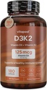D3K2 D3 K2 Combineert vitamine K en vitamine D met calcium en bioperine. D3 en K2 Supplementen Gezonde botten, hart en spieren 180 capsules