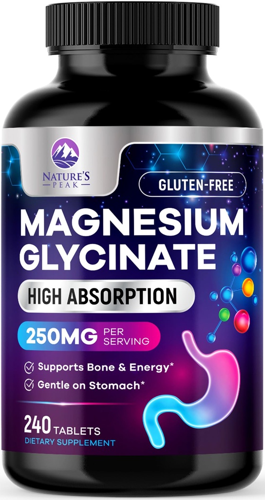Magnesium Glycinate Chelated voor Max Absorptie - Ondersteunt bot, spier, zenuwen & hart gezondheid, natuur slaap en stress ondersteuning, beste Magnesium Supplement Pillen voor het hele lichaam ondersteuning - 240 tabletten