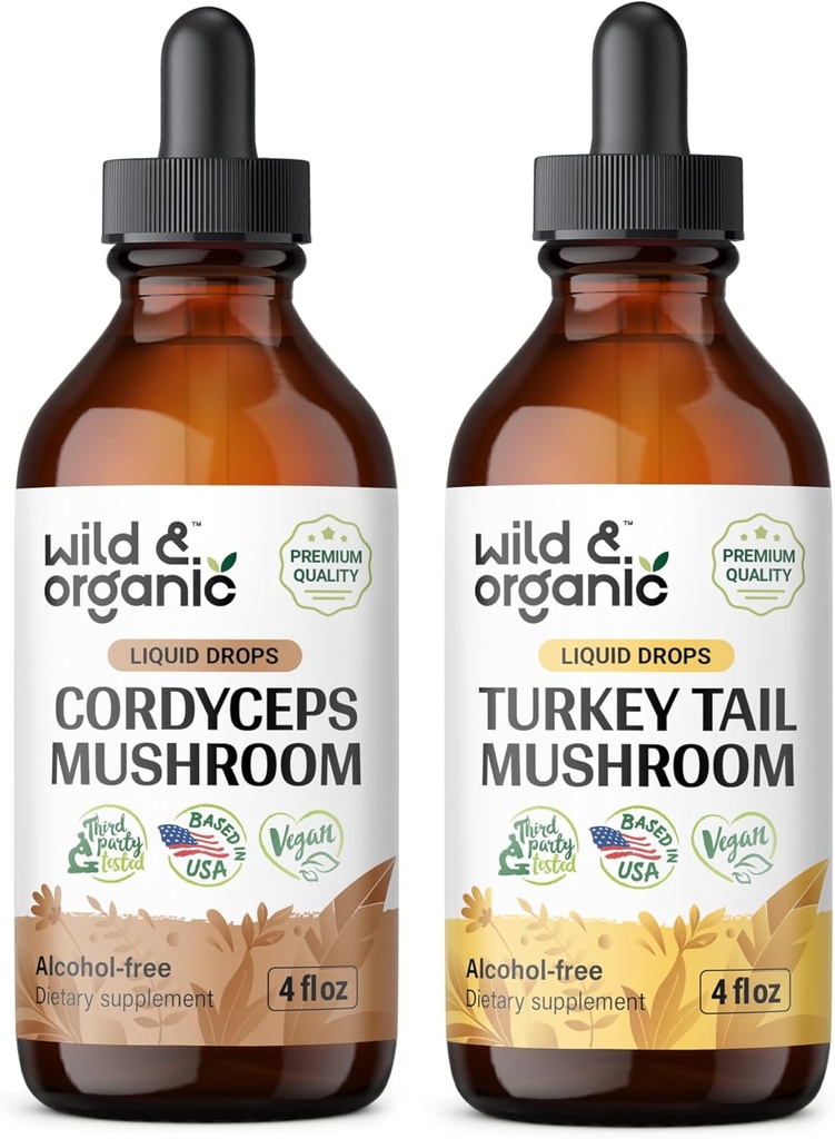 Wild & Organic Cordyceps Tinctuur 4 fl oz & Turkey Staart Mushroom Tinctuur 4 fl oz