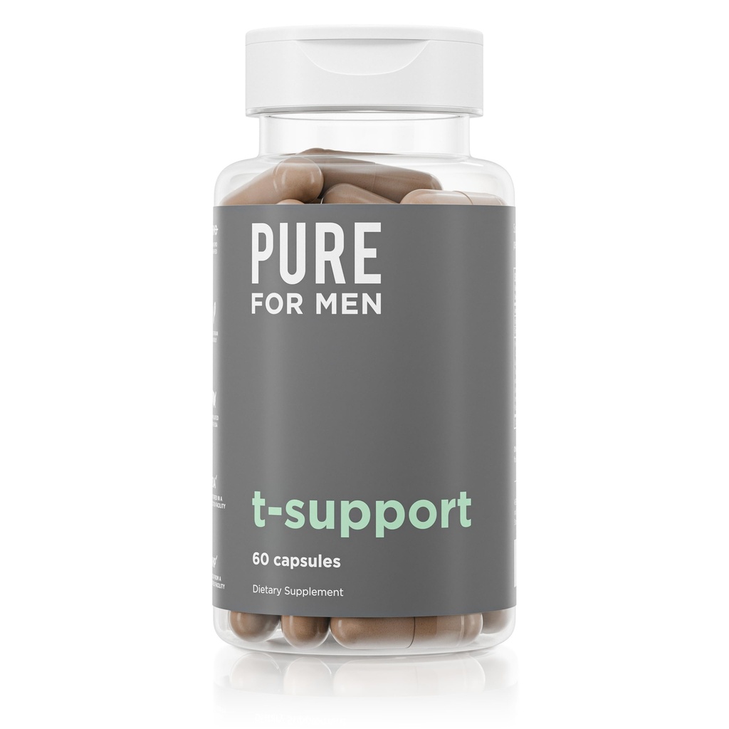 Pure for Men T-Support Supplement | Vegetarian Total Support for Men with Maca, Vitamin D, & Ashwagandha, Muscle Health | Endurance, Strength, Focus, & Energy Support | 60 Capsules