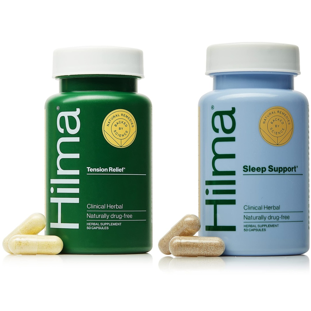 Hilma natuurlijke spanning hoofdpijn verlichting + slaap ondersteuning supplement, 50 Vegan capsules in elke fles