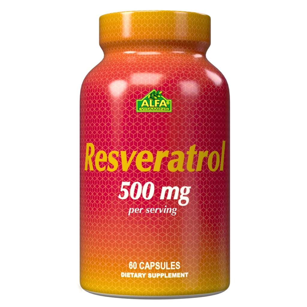 Resveratrol 1000mg door Alfa Vitamines - Krachtige Antioxidant, Helpt celbeschadiging te voorkomen - Ondersteunt Hersenfunctie, Cardiovasculaire Gezondheid, Metabolisme, anti-aging effecten - 60 Capsules