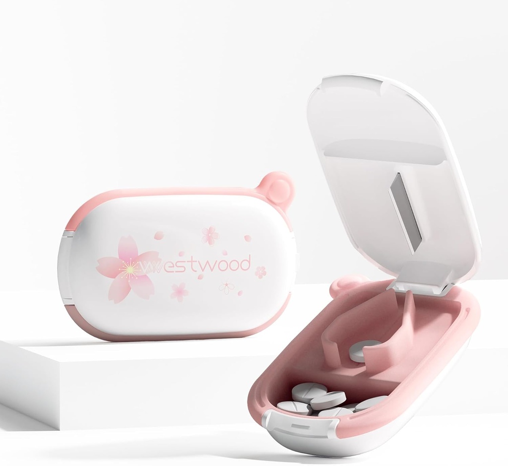 Witte kleine pil Cutter Splitter met centrerend apparaat voor kleine en kleine pillen, snijdt vitamines tabletten, Portable Exquise pil Crusher voor Purse Pocket