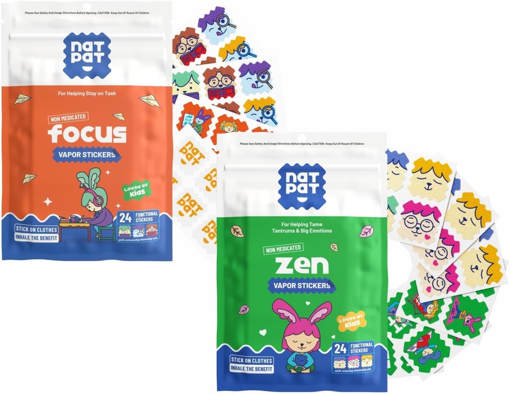 NATPAT FocusPatch (1 Pack) en ZenPatch (1 Pack) Bundel - 24 Focus Verbeterende Stickers en 24 Calm Enhanced Stickers - Chemical Free, Natural Relief for Focus and Mood Support