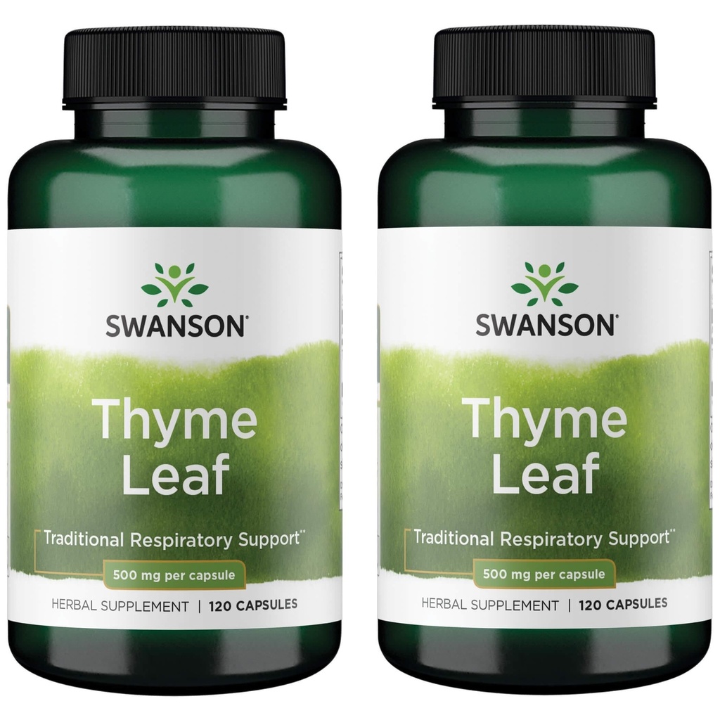Swanson Thyme Leaf - Kruidensupplement ter ondersteuning van de gezondheid van het ademhalingssysteem - Natuurlijke formule ter ondersteuning van de gezondheid van het spijsverteringssysteem - (120 capsules, 500 mg elk) (2 verpakkingen)