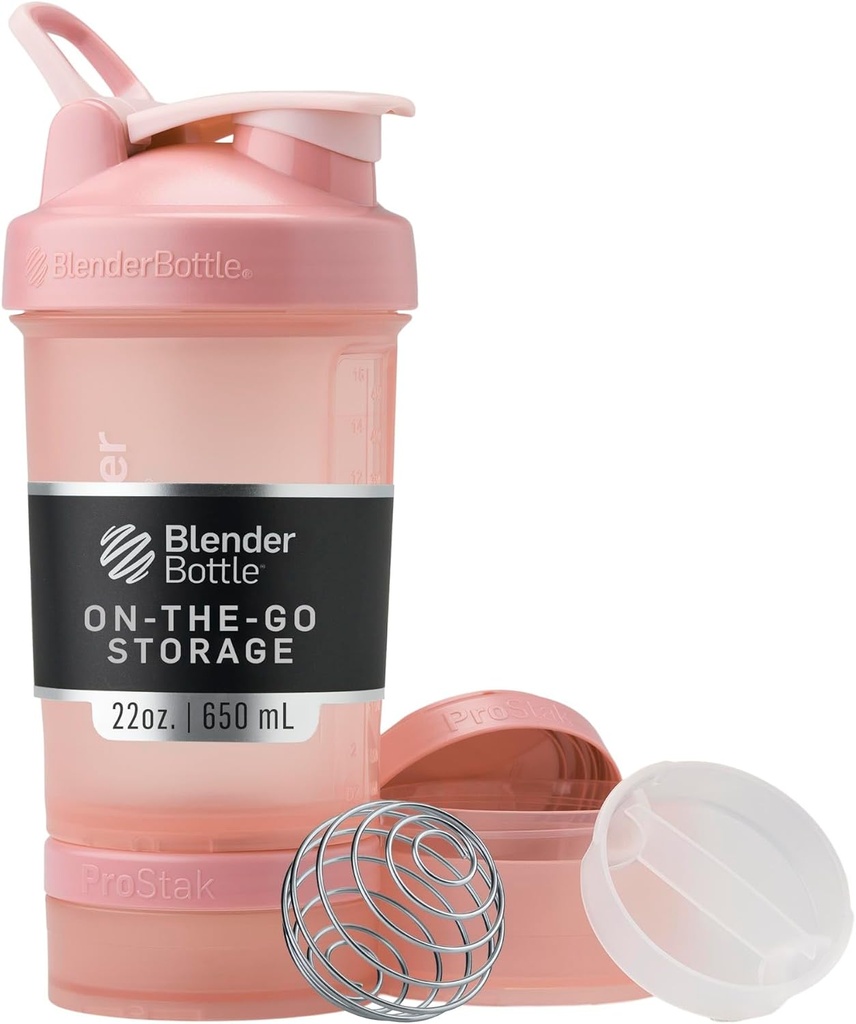 BlenderButtle Shaker Bottle met pil Organizer en opslag voor eiwitpoeder, Classic V2 ProStak System, 22-Ounce, Rose Pink