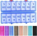 Opvouwbare pil Organizer 2 keer per dag w / Etched labels - dubbele bescherming & draagbare wekelijkse PM PM pil Box, 7 dagen geneeskunde Container, grote reis pil geval voor week dagelijkse supplement vitamine - helder blauw