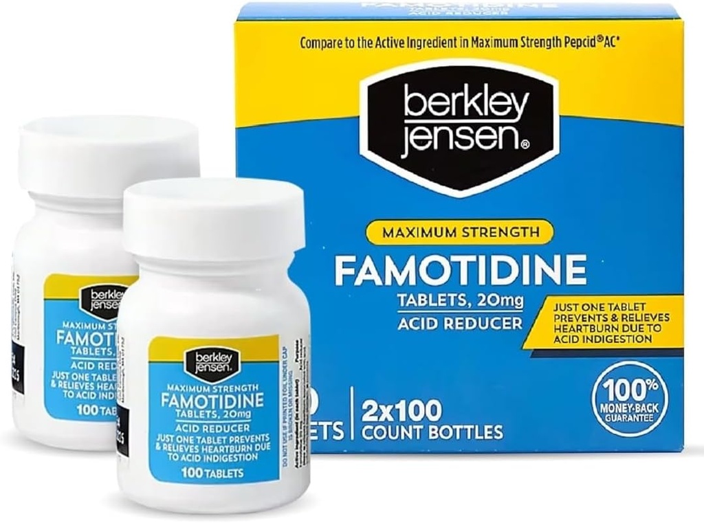 berkley jensen Maximale sterkte Famotidine 20 mg - (200 telling), zuurreducer Tabletten, verlicht Maaltijd-induceerde Heartburn & Acid Indigestie Symptomen, All-Day Heartburn Preventie & Relief