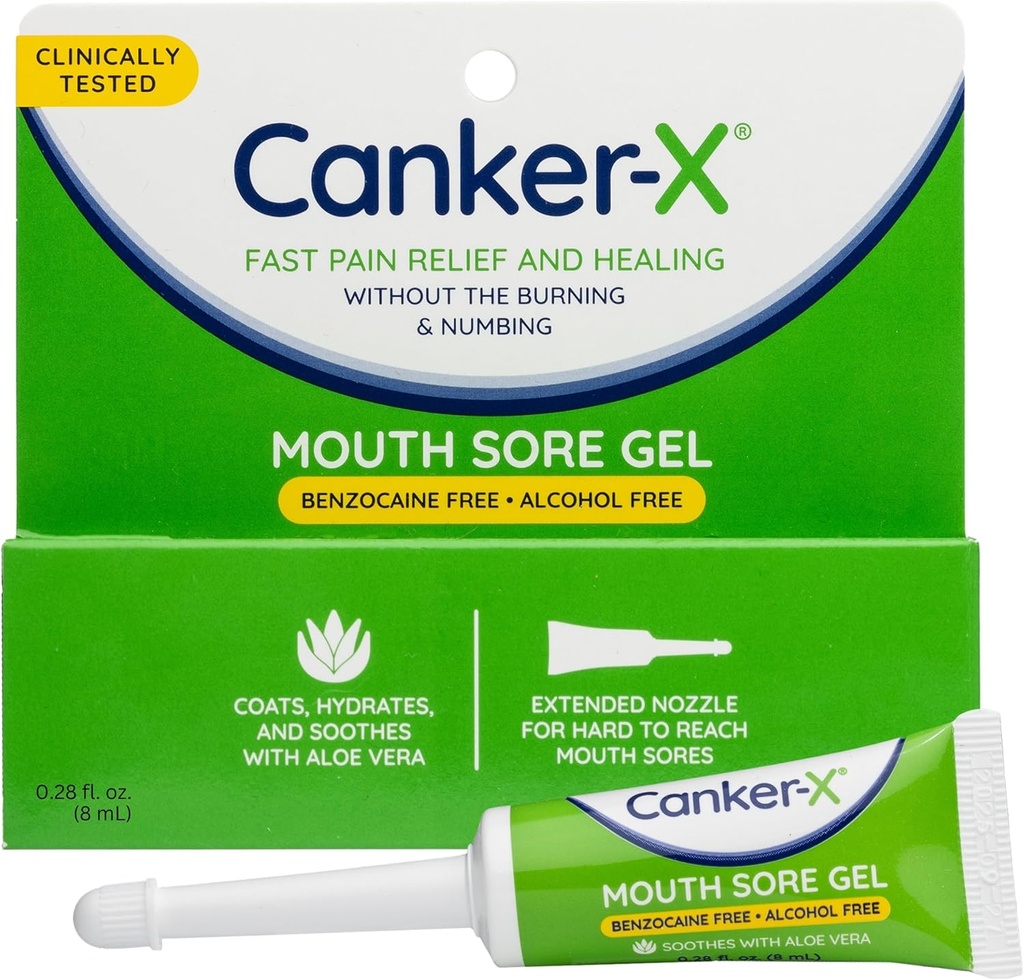 Canker-X Mouth Sore Gel, Fast Pain Relief & Healing for Canker Sores, Cheek Bites and Oral Abrasions, Oral Pain Relief Gel, Benzocaine-Free en Alcohol-Free, volwassenen en kinderen 6+ Jaar, 0,28