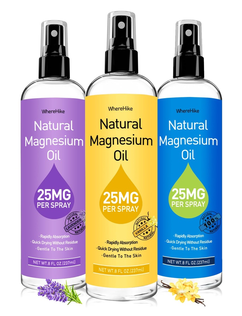 Magnesium Spray, Pure Magnesium Oil Spray voor voeten, Ideale Gift voor spierontspanning & beter slapen, snelle absorptie, snel drogen zonder Residu-Vanilla