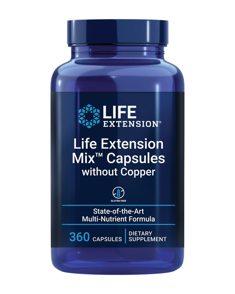 Life Extension MixTM capsules zonder koper, hoge potentie, geavanceerde vitamine, mineraal, fruit en plantaardige formule, vitamine B, C, D, E, voor de gezondheid van het hele lichaam, gezonde veroudering, glutenvrije, 360 capsules