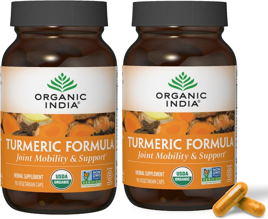 ORGANIC INDIA Turmeric Curcumin with Black Pepper - Herbal Supplement, Joint Support & Immune System Support, Whole Root Supplement, Trikatu, USDA Certified Organic - 180 Capsules