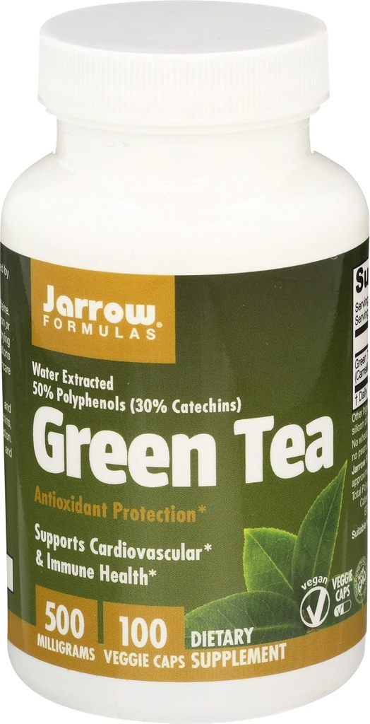 Jarrow Formulas Green Tea 500 mg - 100 Veggie Caps, Pack of 2 - Antioxidant Support - 50% Polyfenolen - Cardiovasculaire & Immune Health - 200 Total Servings