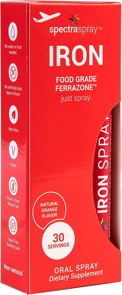 SpectraSpray Iron Daily Supplement, 3 mg per portie - Oral Spray Essential Mineral Iron, 30 Day Supply per Spray, Vegan Gluten Gratis & geen GGO's