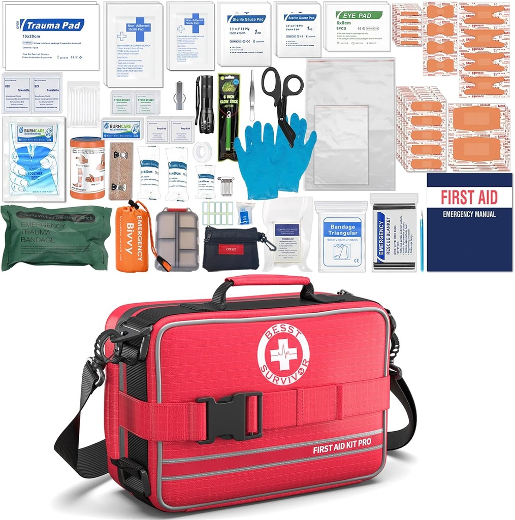 Uitgebreide EHBO-kits- Geavanceerde Traumakits met Labeled Compartments, Grote Noodgevallen Medische Kits voor Auto, Huis, Camping en Outdoor Noodgevallen -324Piece Set