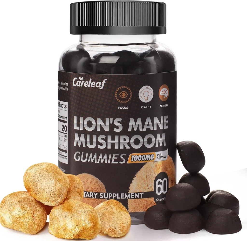Lions Mane Mushroom Gummies for Nootropic Brain Supplement, Immune Support,Stress Relief Mushroom Supplement Berrry Flavor 60 Count